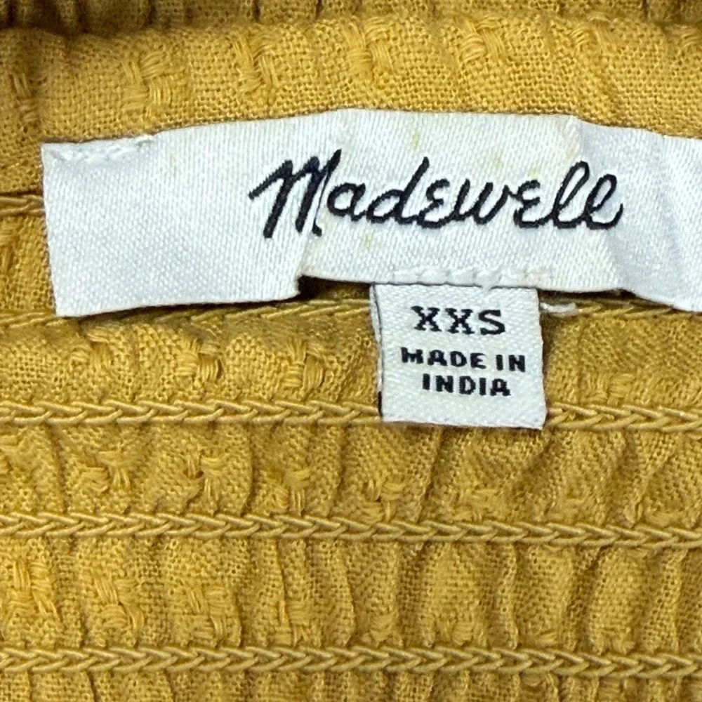 Madewell Smocked Puff Sleeve Top Yellow Dobby Ruffle Hem XXS NA366